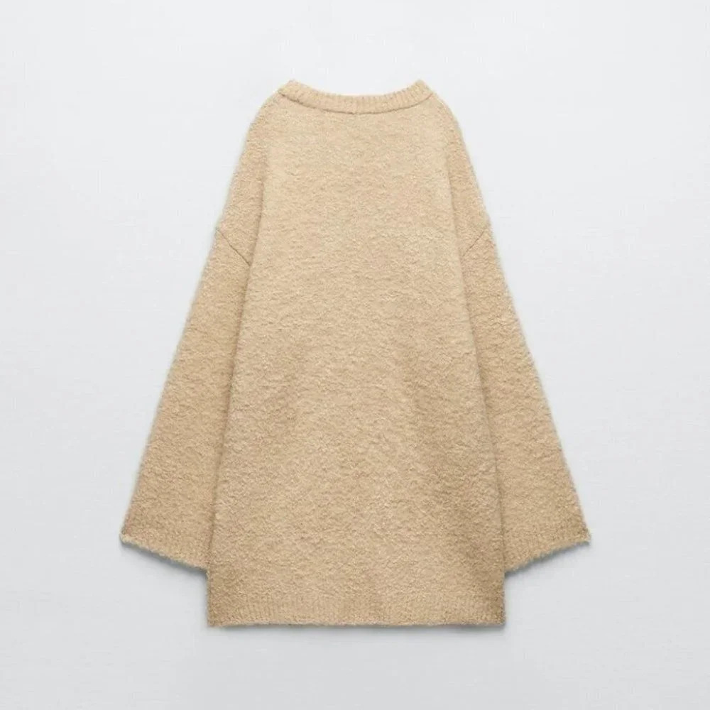 Zara Boucle Fuzzy Knit Sweater Oversized Sand Size Small